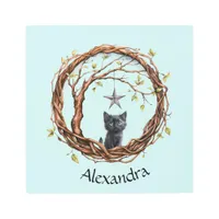 Cute Black Kitten Watching a Star Metal Print