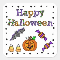 Happy Halloween Bat Pumpkin Candy Corn Square Sticker