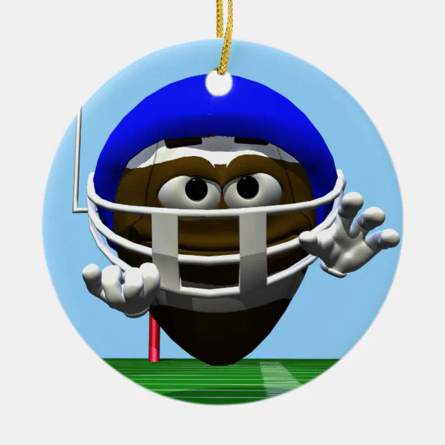 Funny Cartoon Football in a Helmet Ceramic Ornament