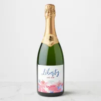 Watercolor Wash with Red and Blue Stars, 4th July Sparkling Wine Label