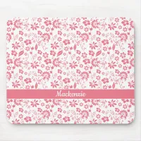 Girly Blush Pink Tropical Flowers Mouse Pad
