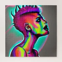 Colorful Abstract AI Art | Woman with Mohawk Jigsaw Puzzle