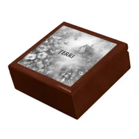 Monogram Name Cottagecore Watercolor Black/White Gift Box