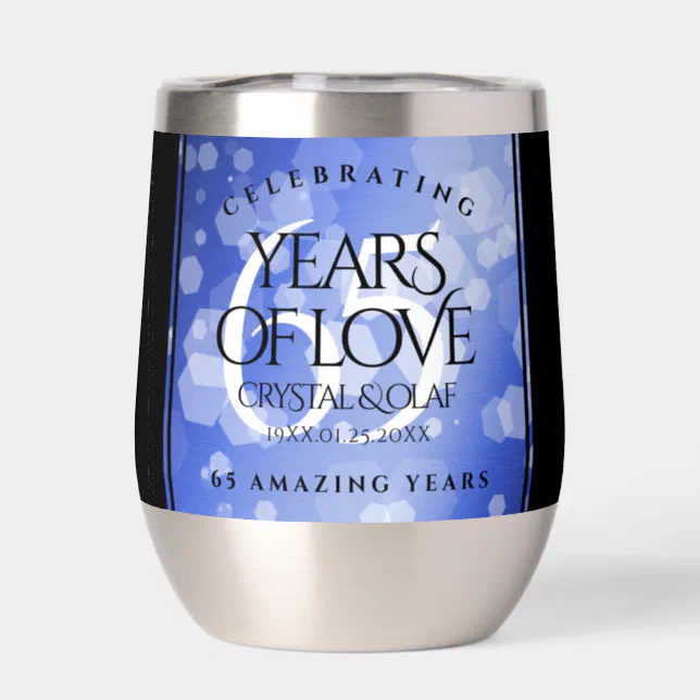 Elegant 65th Blue Sapphire Wedding Anniversary Thermal Wine Tumbler