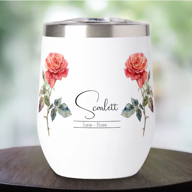 Birth Month Flower June Rose Thermal Wine Tumbler