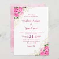 Pink Gold Watercolor Floral Wedding Invitation