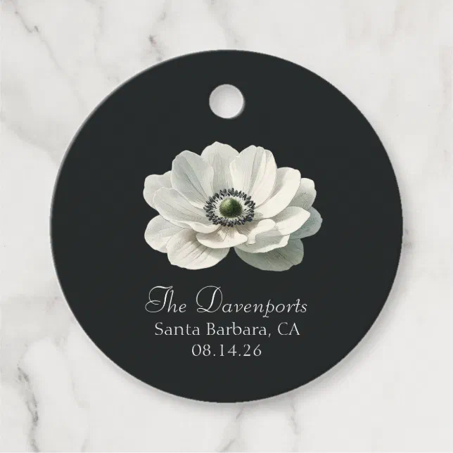 Modern Anenome Flower Wedding Black & White Formal Favor Tags