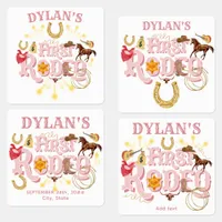 Wild West First Rodeo Pink  Baby Girl 1st Birthday Kids' Labels