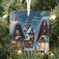 Charming snowy Christmas village  Glass Ornament