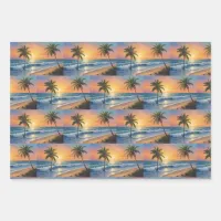 Palm trees on an island beach looking over the sea wrapping paper sheets