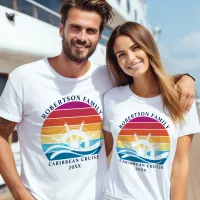 Family Cruise Nautical Ship Wheel Retro Sunset T-Shirt