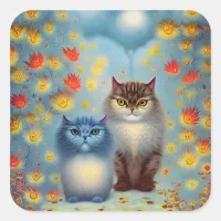 Two Paws Think Alike - Cat Couple in Autumn Square Sticker