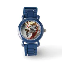 Fire breathing dragon red white and gold scales watch