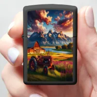 Tractor Sunset in the Mountains Zippo Lighter