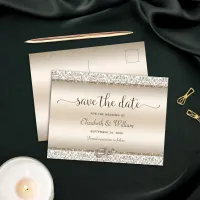 Trendy Typography Champagne Wedding Save the Date Announcement Postcard