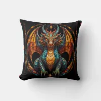 Cute Dragon Stained Glass Mosaic Design Throw Pillow