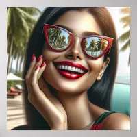 Happy Lady in a Tropical Paradise Poster