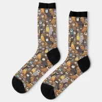 Cute Otters Collage Brown Gray and Black Socks