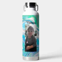 Mint Green and Blue Fluid Art Personalized   Water Bottle