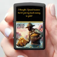 A gold miner triumphs with treasures in his hands zippo lighter