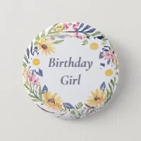 Wildflowers Pretty Floral Birthday Girl Button