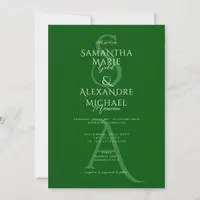 Emerald Green Script Contemporary Monogram Wedding Invitation