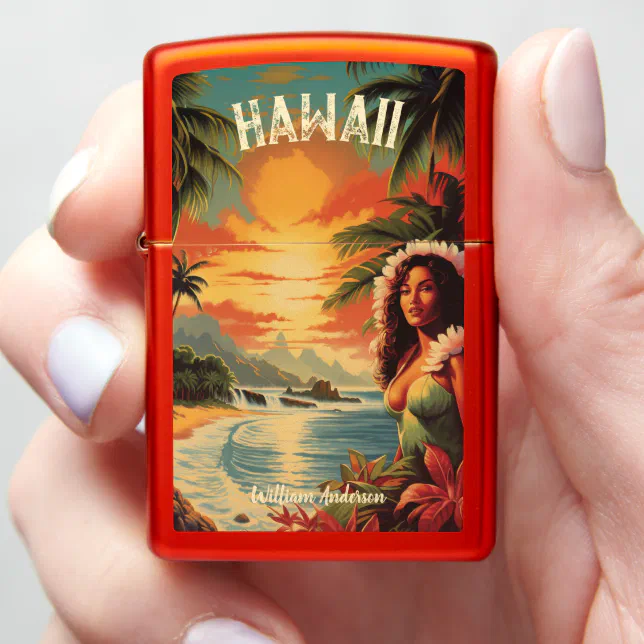 Vintage Art Hawaii Beach Hawaiian Girl  Zippo Lighter