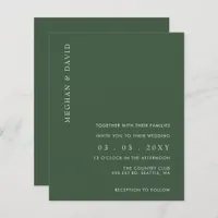 Budget Simple Modern Green Wedding Invitation