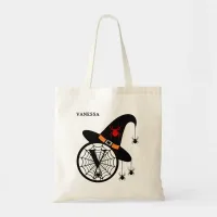 Monogram V Halloween Witch Spiders Your Name Tote Bag