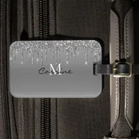 Monogram Metallic Silver Dripping Platinum Glitter Luggage Tag