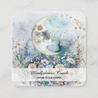 *~* AP70 Ethereal Full Moon Flowers QR Floral Square Business Card