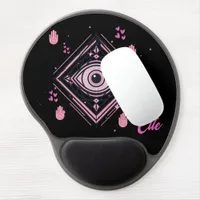 Hamsa Hand with Evil Eye and Hearts Pink on black Gel Mouse Pad