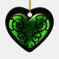 Filigree Goth Green Heart Ceramic Ornament