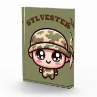 Cute Kawaii Army Camouflage Monogram on Green | Photo Block