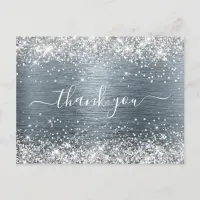 Silver Glitter Slate Foil Birthday Thank You Postcard