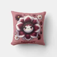 Cute Monogram Burgundy and White Flower on Mauve | Throw Pillow