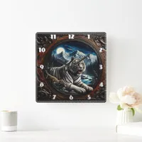 Tiger Relaxing in Majestic Mountains Square Wall Clock