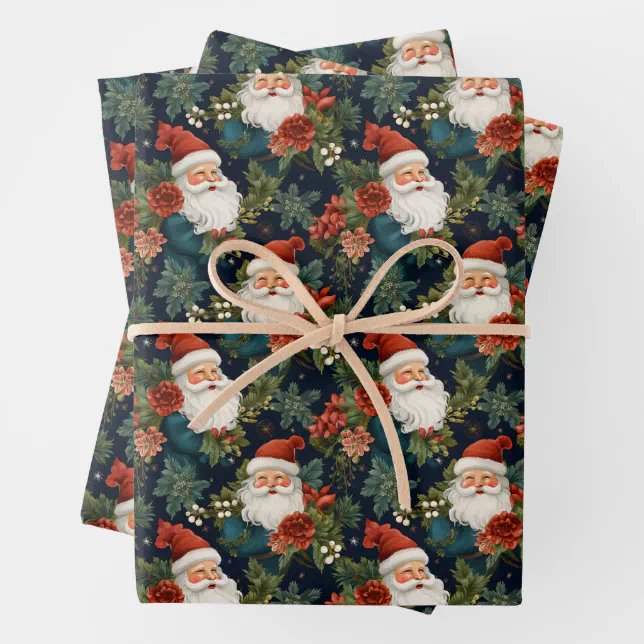 Vintage Santa in Watercolor Illustration Christmas Wrapping Paper Sheets