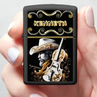 Refined Violin With Bold Cowboy Art Zippo Lighter