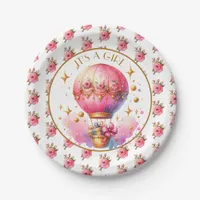 It's a Girl | Pink Hot Air Balloon Baby Shower Paper Plates