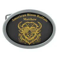 Gold Bison in Sunglasses Illustration Belt Buckle