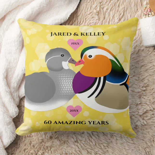 Mandarin Ducks Lovebirds Any Anniversary Year Throw Pillow