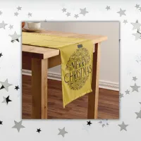 Black on Gold Merry Christmas |  Long Table Runner