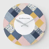 Pretty Faux Patchwork Rustic Country Farmhouse Large Clock