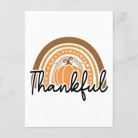 Rustic Boho Pumpkin Rainbow Thankful Postcard