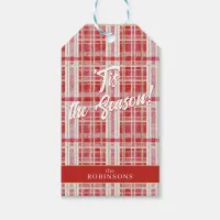 Red Gold Christmas Plaid Pattern#2 ID1009 Gift Tags