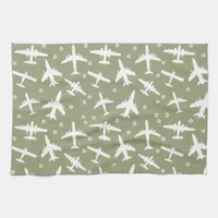 Airplane Pattern Taupe and White Aviation Kitchen Towel