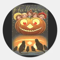 Vintage Halloween Children and Cats Classic Round Sticker