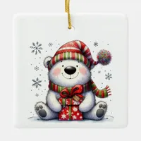 First Christmas Cute Whimsical Bear Customized Ceramic Ornament