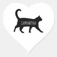 Personalized Black Cat Silhouette Heart Sticker